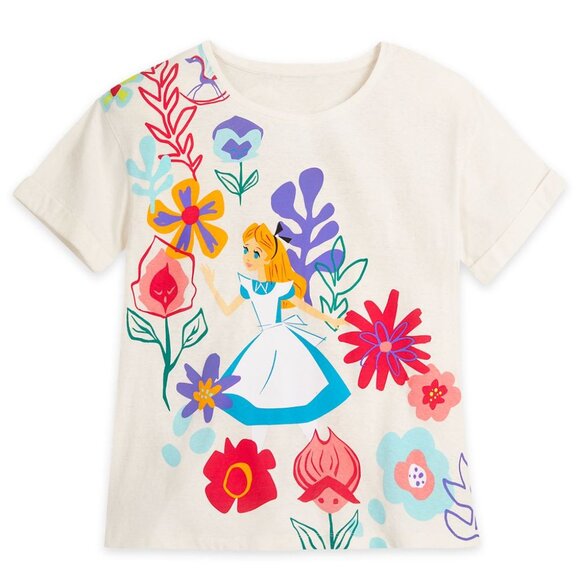 NWT 2025 Disney Parks Alice in Wonderland Flowers T-Shirt for Women Size S - Picture 1 of 4